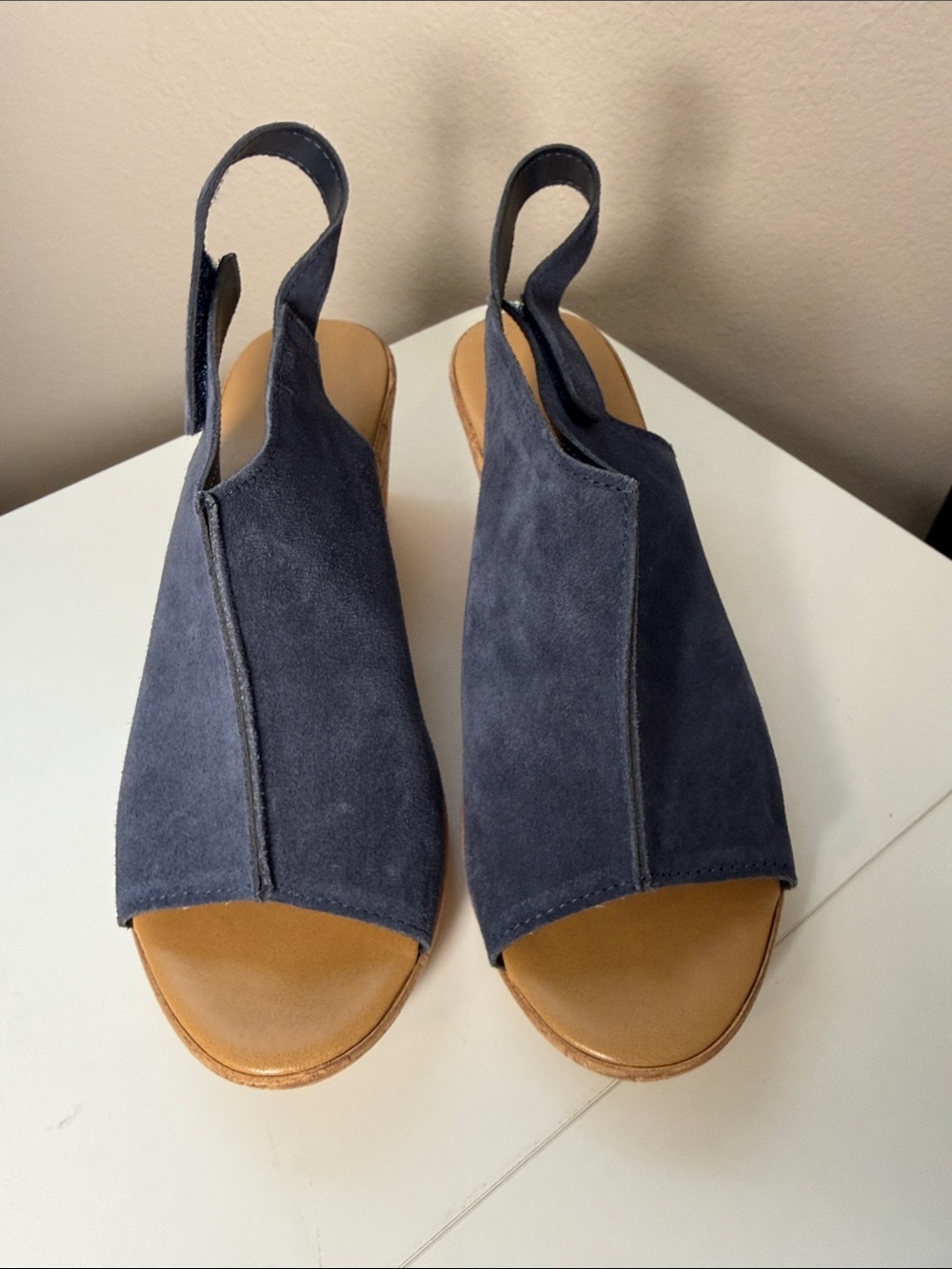 Mila Paoli Navy Suede Slingback Sandals with Tan Footbed